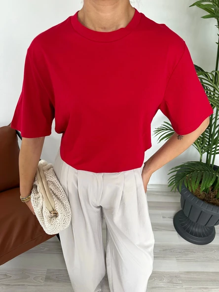Kadın Basic Tshirt Kırmızı - Resim 4