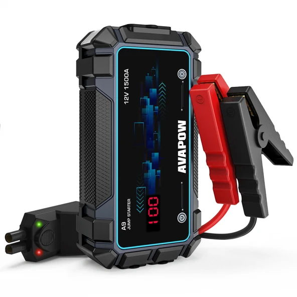 Avapow A9 29.6WH/8000MAH 1500A Jump Starter Taşınabilir Akü Takviye Kiti (Powerbank + LCD + LED Işık)