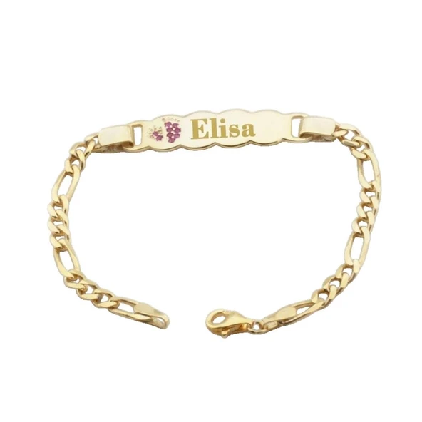 Pembe Zirkon Taşlı Bebek El Ayak İzi Gold Kaplama Gümüş Çocuk Bilekliği ürün görseli 1