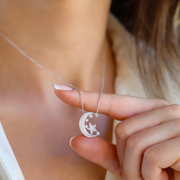 Ay Yıldız Gümüş Kolye - Resim 4