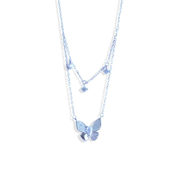 Kelebek İkili Zirkon Taşlı Gümüş Kolye - Resim 7