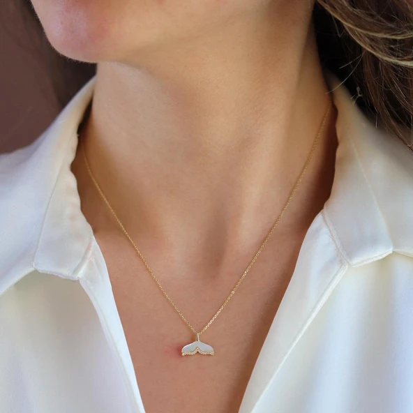 Kuyruklu Sedef Gold Gümüş Kolye - Resim 3