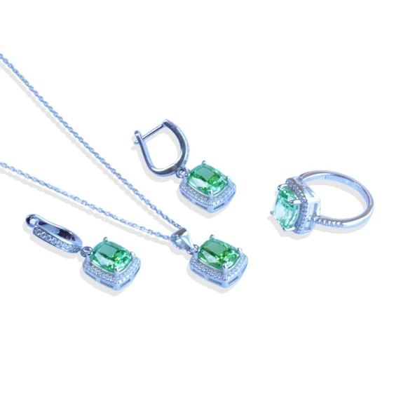 Yeşil Icecut Taşlı Gümüş Set - Resim 5