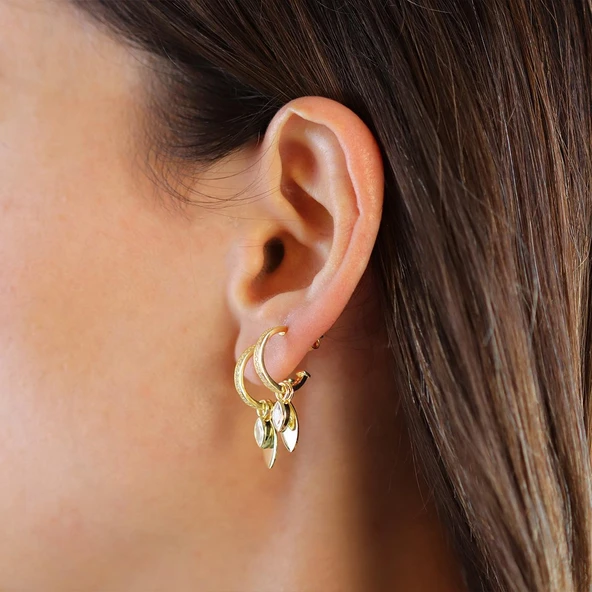 Mekik Taşlı Gold Gümüş Küpe - Resim 2