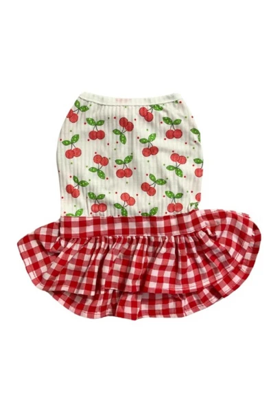 GedyCo Kirazlı Kareli Küçük Irk Köpek Elbisesi - Resim 2