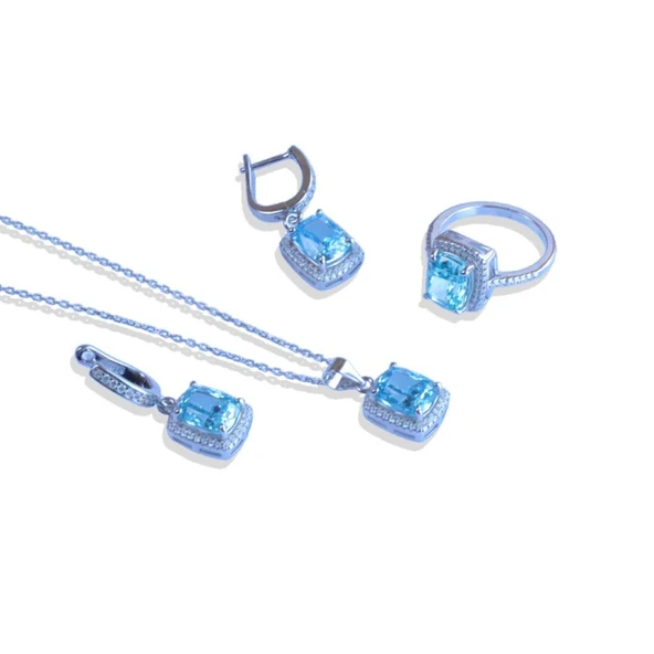 Mavi Icecut Taşlı Gümüş Set - Resim 5