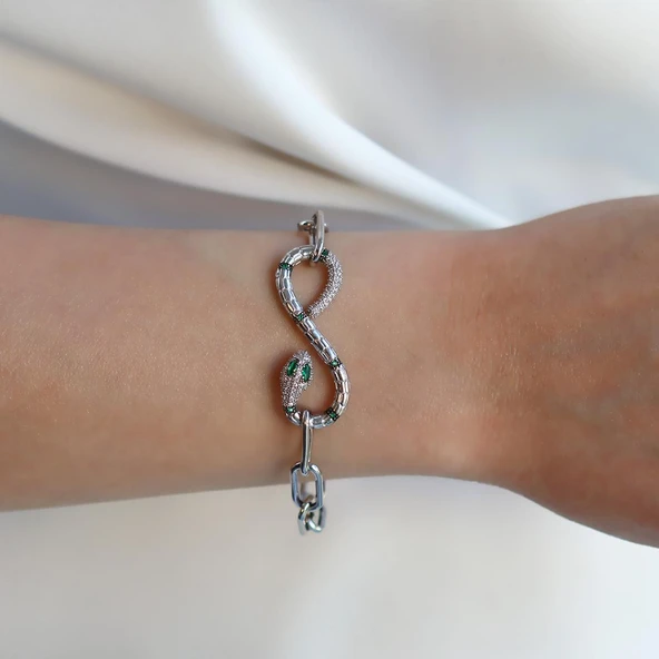 Yılan Sonsuzluk Modeli Zirkon Taşlı Set - Resim 5