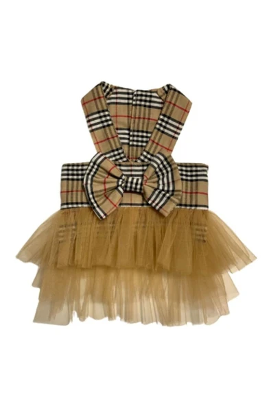 GedyCo Bej Ekose Tütülü Küçük Irk Köpek Elbisesi - 2