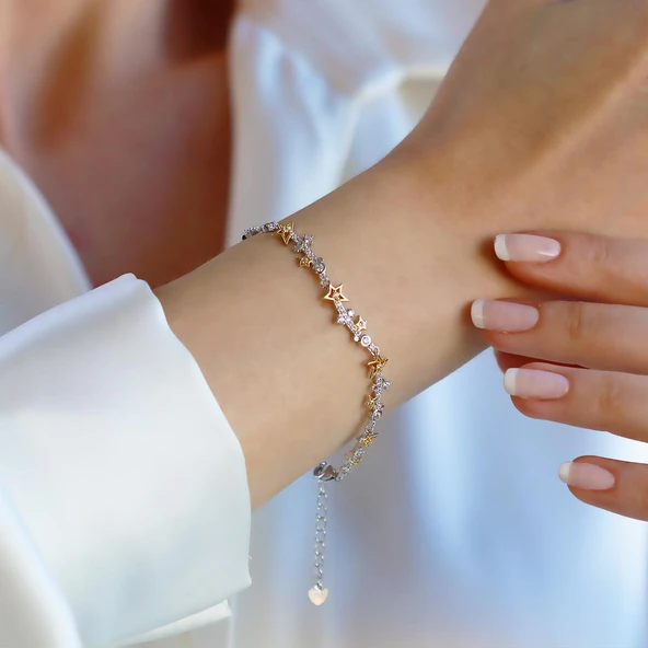 Yıldız Taşlı Gold Gümüş Bileklik ürün görseli 1