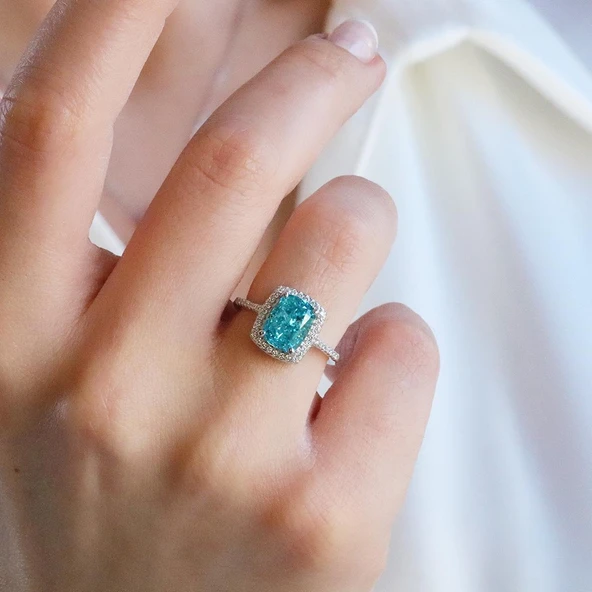 Mavi Icecut Taşlı Gümüş Set - Resim 4