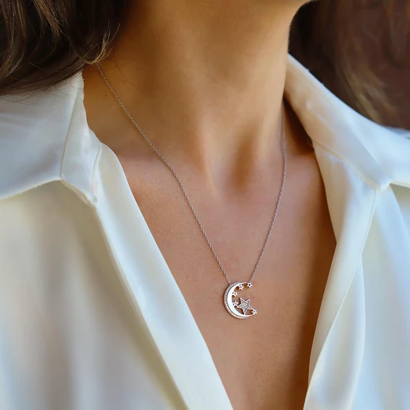 Ay Yıldız Gümüş Kolye - Resim 2