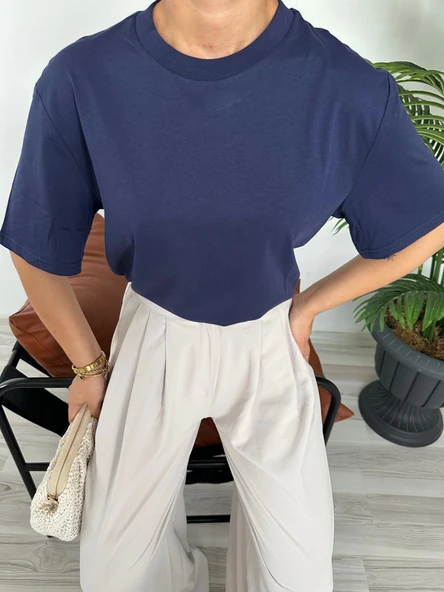 Kadın Basic Tshirt Lacivert - 4