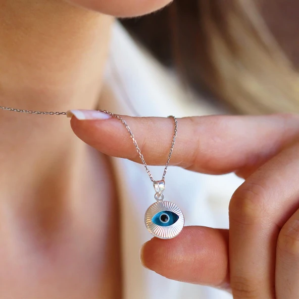 Yuvarlak Camgöz Gümüş Kolye - Resim 3