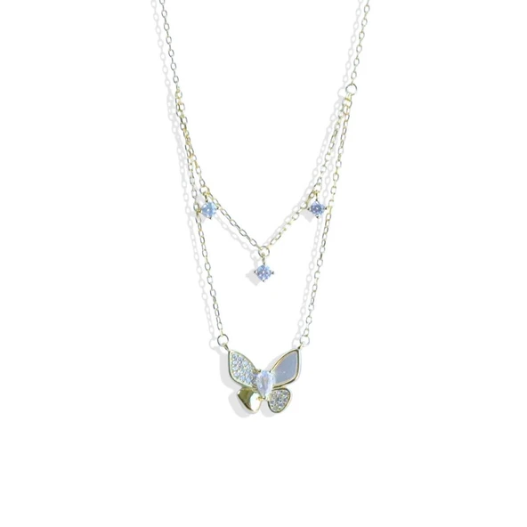 Kelebek İkili Zirkon Taşlı Gümüş Kolye - Resim 4