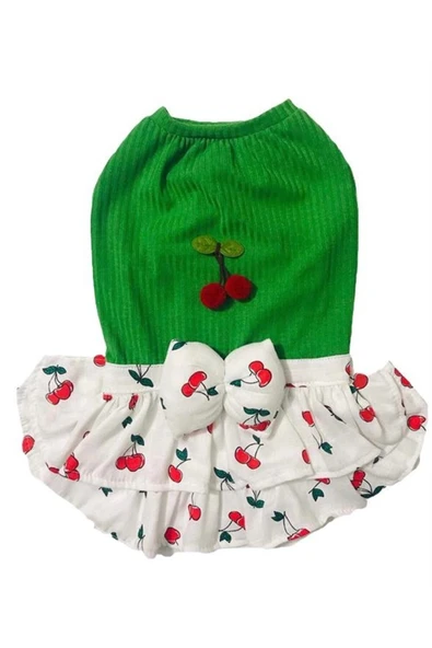 GedyCo Küçük Irk Köpek Için Kirazlı Yeşil Elbise - Resim 2