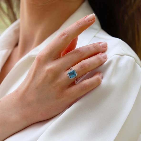 Sky Red Collection Tanzanit Creatif Gümüş Yüzük - Resim 2