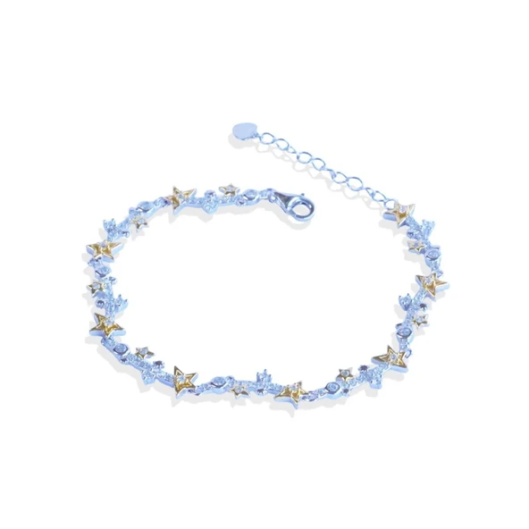 Yıldız Taşlı Gold Gümüş Bileklik - Resim 4