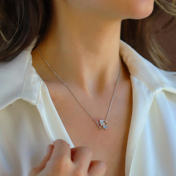 Çiçek Sedefli Gümüş Kolye - Resim 2