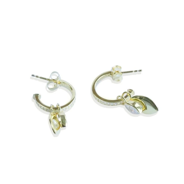 Mekik Taşlı Gold Gümüş Küpe - Resim 4