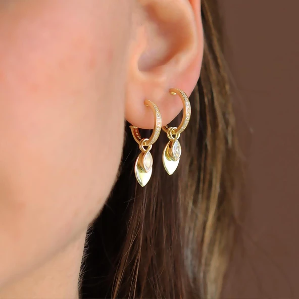 Mekik Taşlı Gold Gümüş Küpe - Resim 3