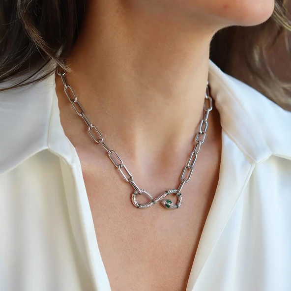 Yılan Sonsuzluk Modeli Zirkon Taşlı Set - Resim 3