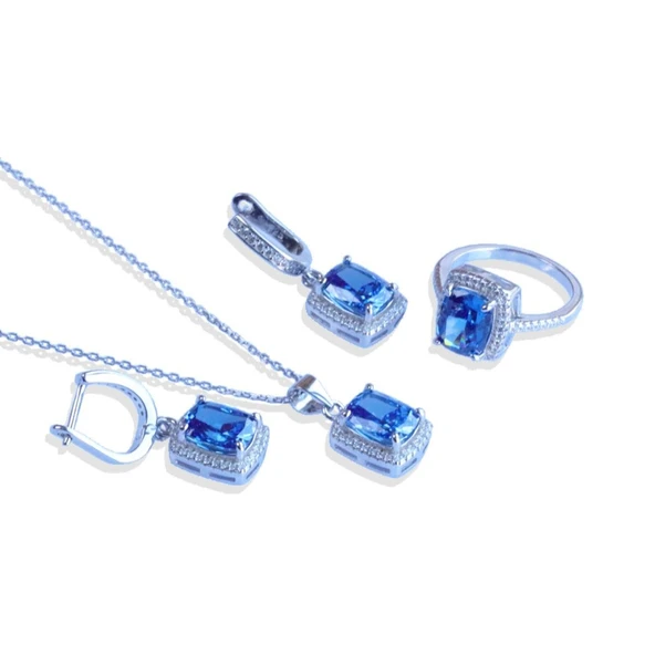 Tanzanit Icecut Taşlı Gümüş Set - Resim 5