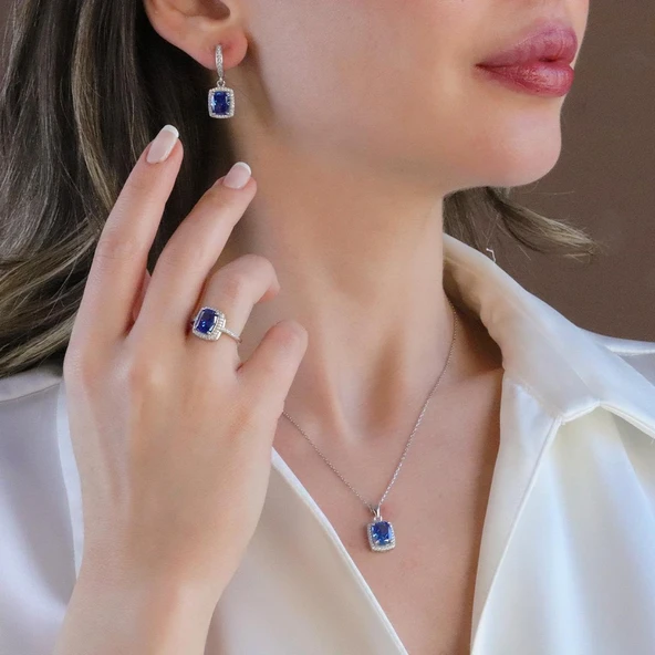 Tanzanit Icecut Taşlı Gümüş Set ürün görseli 1