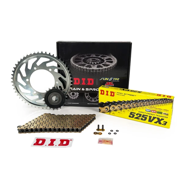 ZİNCİR DİŞLİ SETİ BMW F R 800cc ZİNCİR: DID-525VX3 Gold-120 ÖN DİŞLİ: JT 20T ARKA DİŞLİ: SUNSTAR 47T 2009-2018 ürün görseli