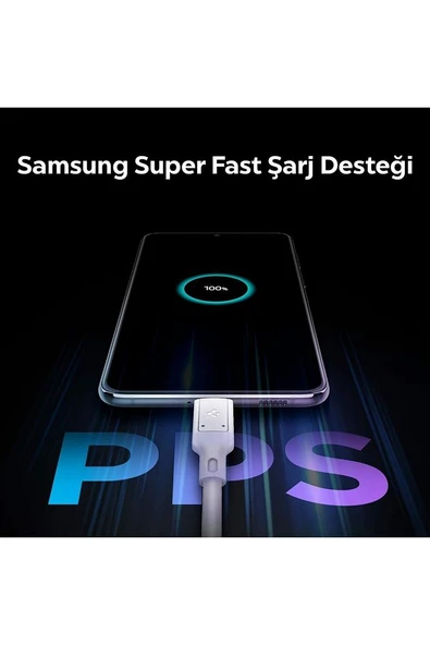 45W GaN USB-C Adaptör + USB-C Örgü Şarj Kablo - Super Hızlı Şarj Type-C PE2015 White - ACH02589 - 8