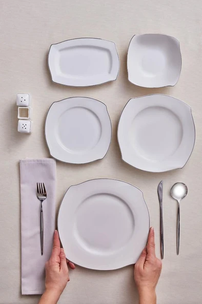 Square Bone Eterno 53 Parça 12 Kişilik Yemek Takımı Platin - 3