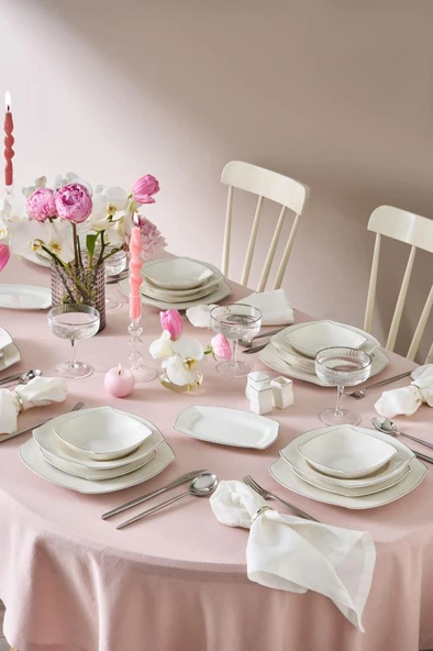 Square Bone Eterno 53 Parça 12 Kişilik Yemek Takımı Platin - 7