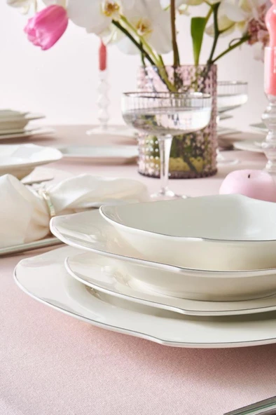 Square Bone Eterno 53 Parça 12 Kişilik Yemek Takımı Platin - 5