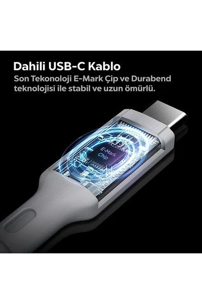 45W GaN USB-C Adaptör + USB-C Örgü Şarj Kablo - Super Hızlı Şarj Type-C PE2015 White - ACH02589 - 10