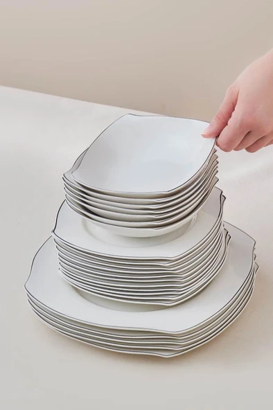 Square Bone Eterno 53 Parça 12 Kişilik Yemek Takımı Platin - 4