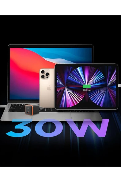 30W USB-C Mini Hızlı Şarj Aleti Samsung PPS GaN Destekli Akım Korumalı Güç Adaptörü Type-C Black - Resim 8