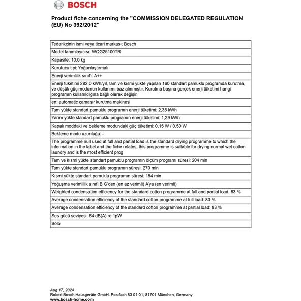 Bosch WQG25100TR 10 kg Çamaşır Kurutma Makinesi - 5