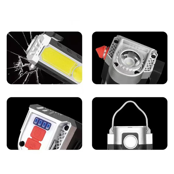 El Feneri Güneş Enerjli Ledli 15W Şarjlı Mıknatıslı Askılı Kamp Taktik El Feneri Su Geçirmez - Resim 3