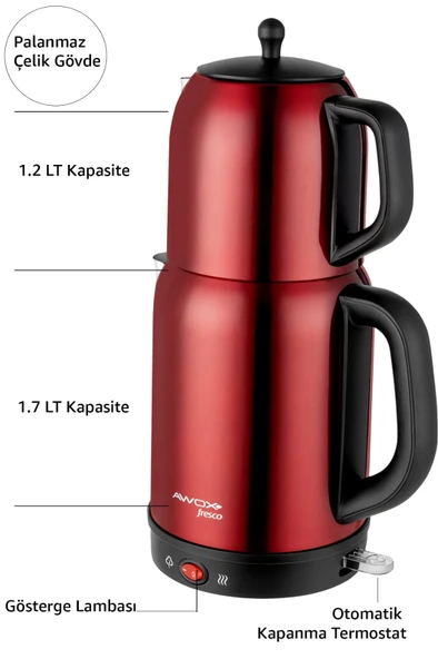 Fresco 2'si 1 Arada Paslanmaz Çelik Çay Makinesi & Su Isıtıcı Kettle - Resim 3