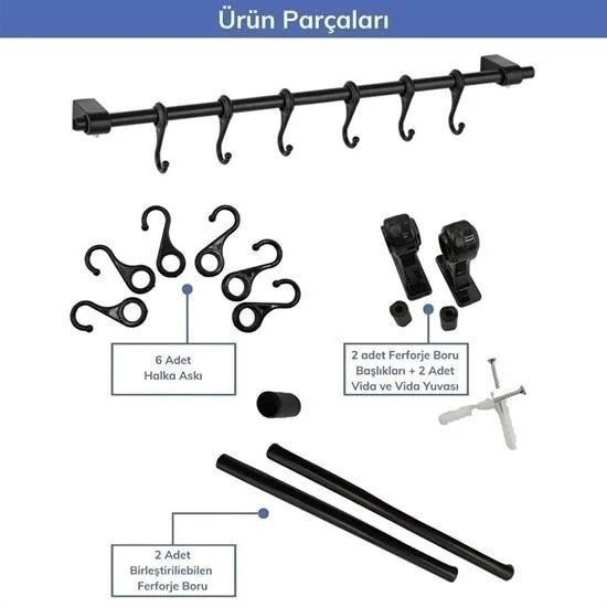 Duvara Monte Edilen 6 Kancalı Dekor Kaşıklık ve Kupa Askısı - Resim 5