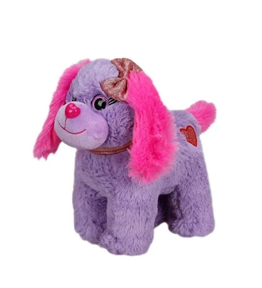 Renkli Peluş Köpek 25 cm. -Mor