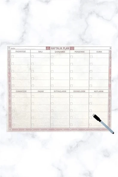 Şeffaf Kendiliğinden Yapışkanlı Kalemli Haftalık Planlayıcı 40cm-50cm - Resim 4