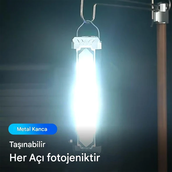 El Feneri Güneş Enerjli Ledli 15W Şarjlı Mıknatıslı Askılı Kamp Taktik El Feneri Su Geçirmez - Resim 5