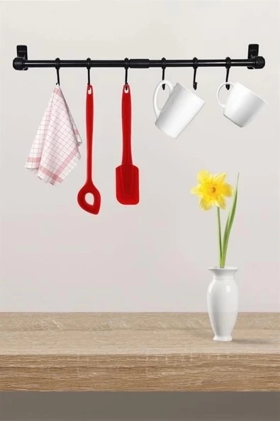 Duvara Monte Edilen 6 Kancalı Dekor Kaşıklık ve Kupa Askısı - Resim 7