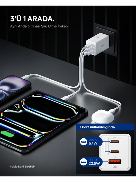 Spigen ACH08710 67 W Hızlı Şarj Adaptörü - 6
