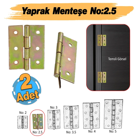 Yaprak Menteşe 2 Adet Prinç Sarı No:2.5 Mobilya Pencere Kapı Duşakabin Dolap Menteşesi İki Kanatlı ürün görseli