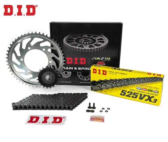 ZİNCİR DİŞLİ SETİ HONDA XL V TRANSALP 600cc ZİNCİR: DID-525VX3 Çelik-120 ÖN-ARKA DİŞLİ: JT 15T-47T 1991-1999 ürün görseli