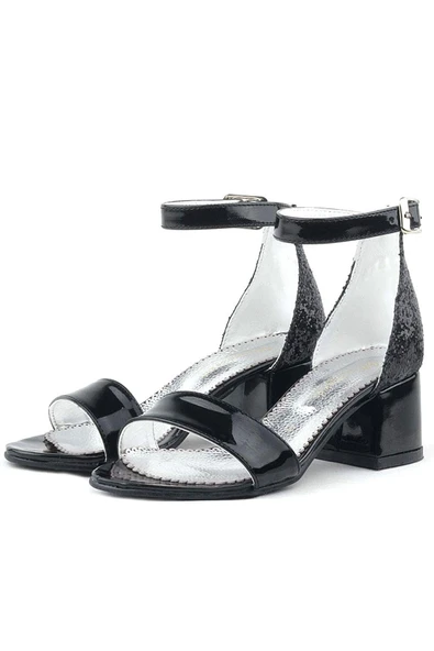 Elsa Siyah Rugan Simli Kalın Topuklu Kız Çocuk Abiye Ayakkabı - 5