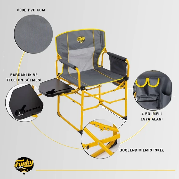 FUNKY CHAIRS Extra Katlanabilir XL Kamp Sandalyesi  Sarı - 4