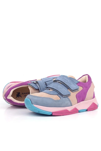 Rakerplus Hakiki Deri Pudra Mavi Fuşya Çocuk Sneakers Spor Ayakkabı - Resim 6