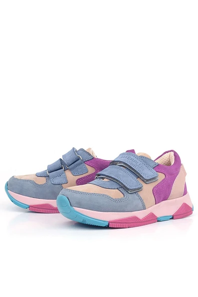 Rakerplus Hakiki Deri Pudra Mavi Fuşya Çocuk Sneakers Spor Ayakkabı - Resim 4